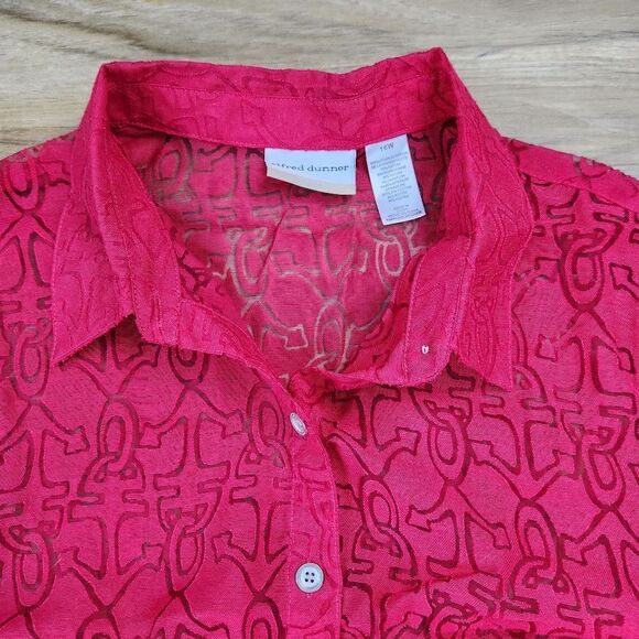 🔹️NWT Alfred Dunner Red Semi-Sheer All Aboard 3/4 Sleeve Size 16W - Picture 3 of 10